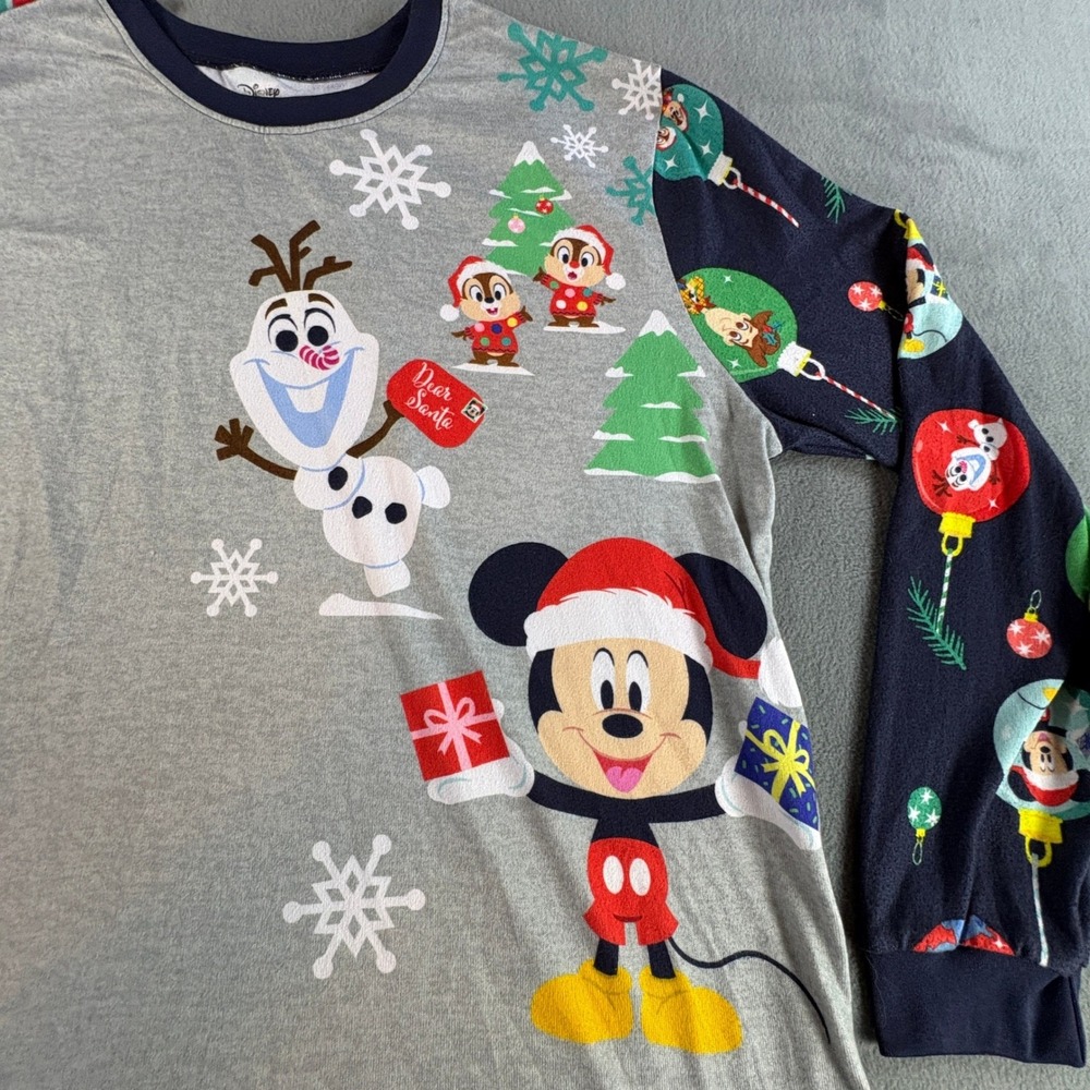 Disney 100 Christmas‎ Pajama Top XL Mickey Olaf Stitch Woody Holiday Long Sleeve - Picture 2 of 10